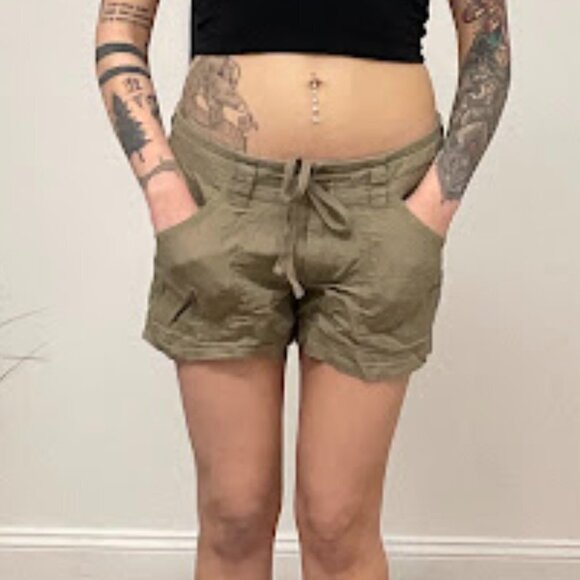 Patagonia Button Fly Linen Chino Shorts Drawstring Waist Size 6 Olive Green - Picture 2 of 12